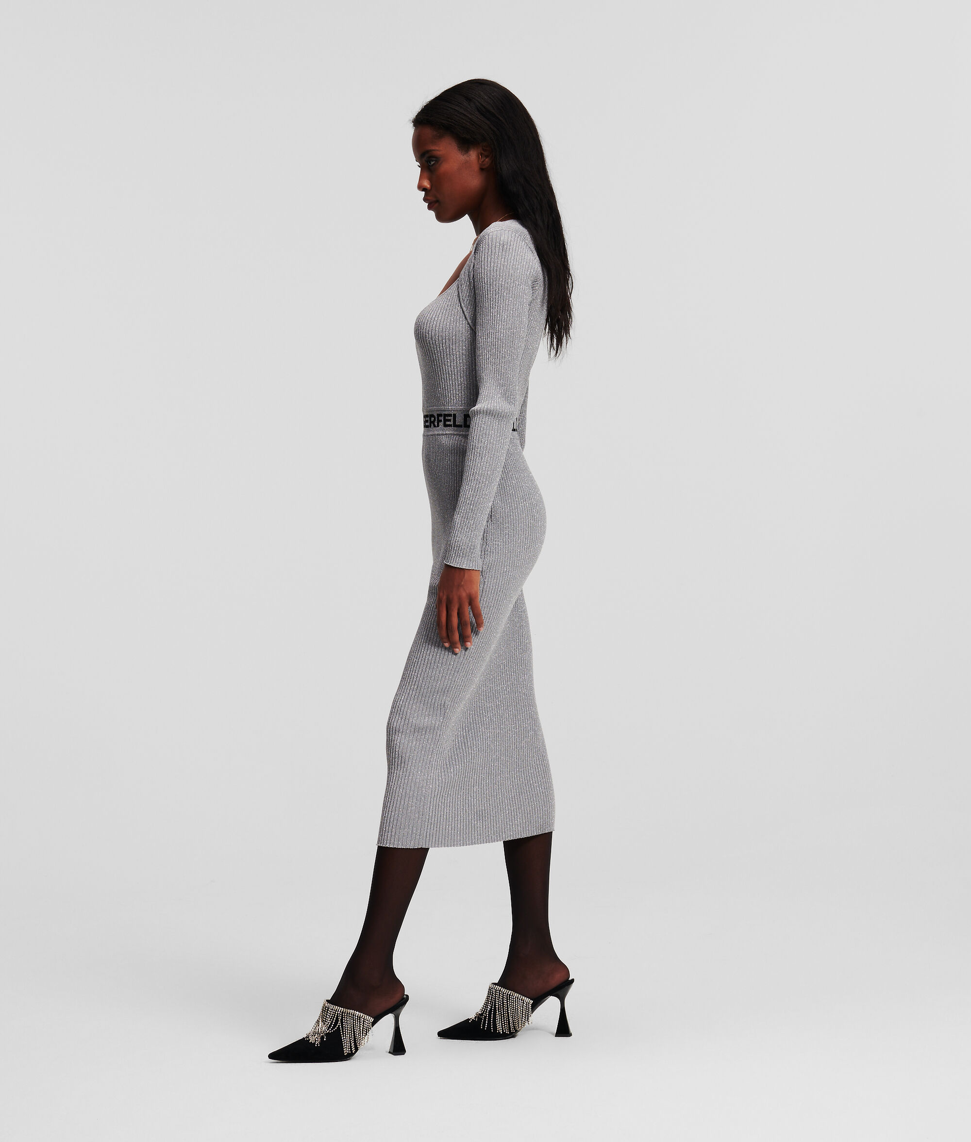 (image for) Resourceful LUREX LONG-SLEEVED KARL LOGO KNIT DRESS